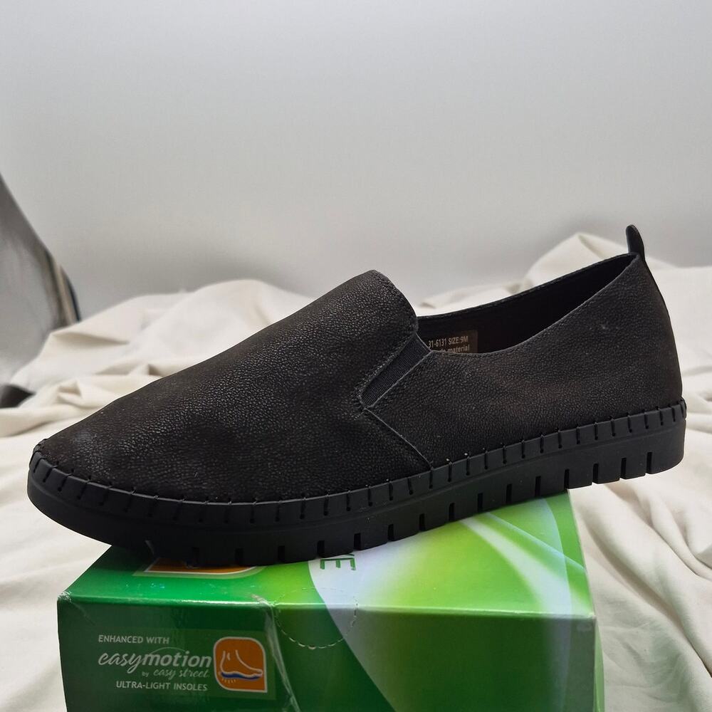 NEW Easy Street Fresh Black Matte Whipstitch Comfort Wave Slip On Ballet Flat 9M